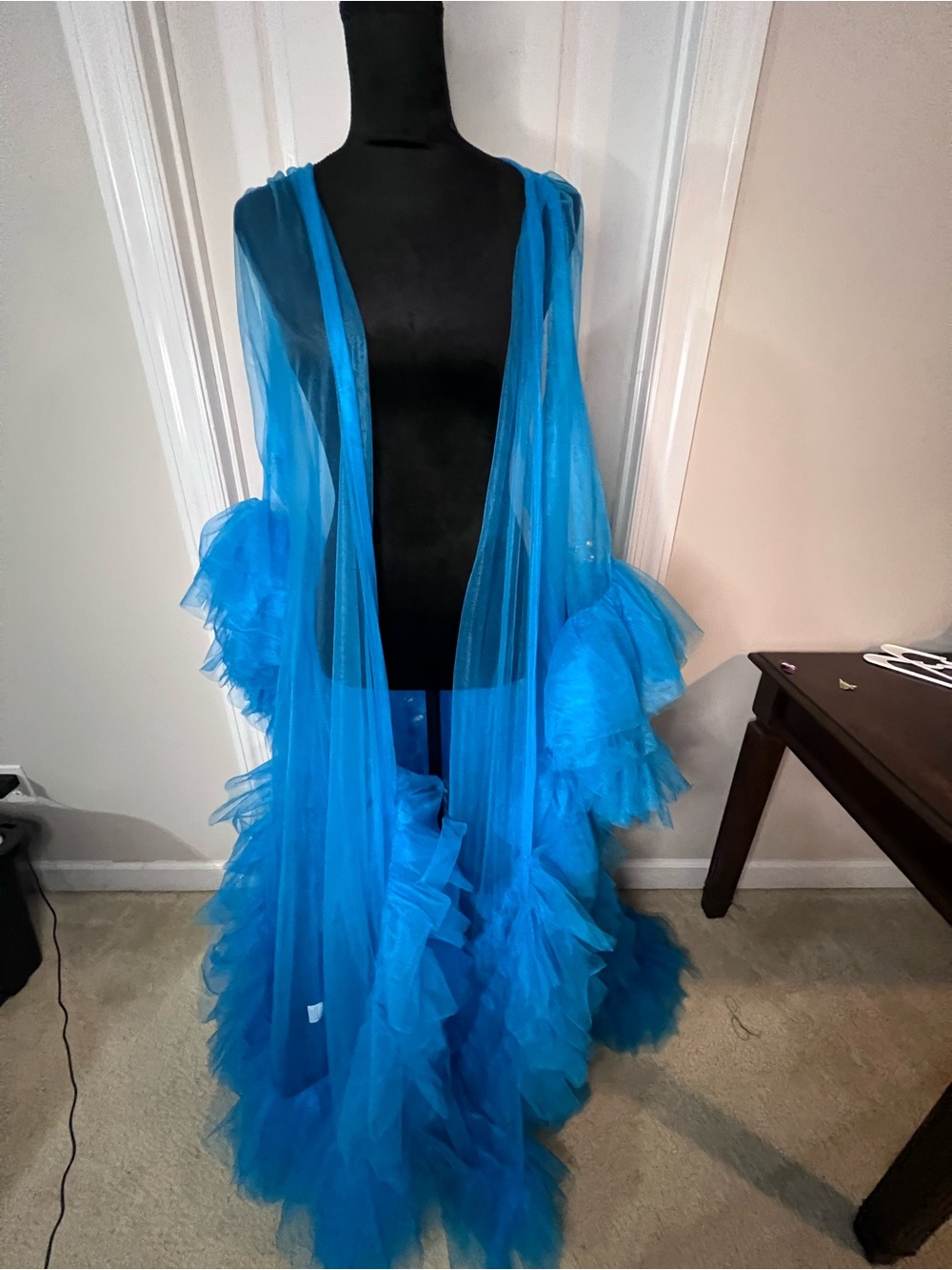 Blue Sheer Tulle Ruffle Robe Dress - Picture 7 of 7